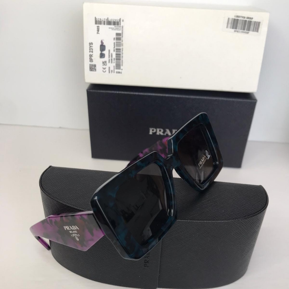 New- 💯 - Original PRADAAcetate Symbole Sunglasses SPR 23Y Slate Grey Pur - Picture 5 of 15
